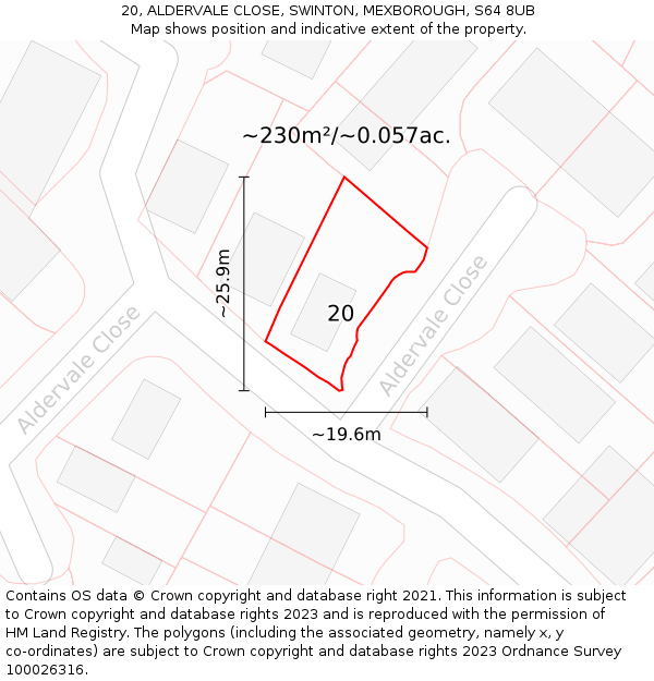 20, ALDERVALE CLOSE, SWINTON, MEXBOROUGH, S64 8UB: Plot and title map