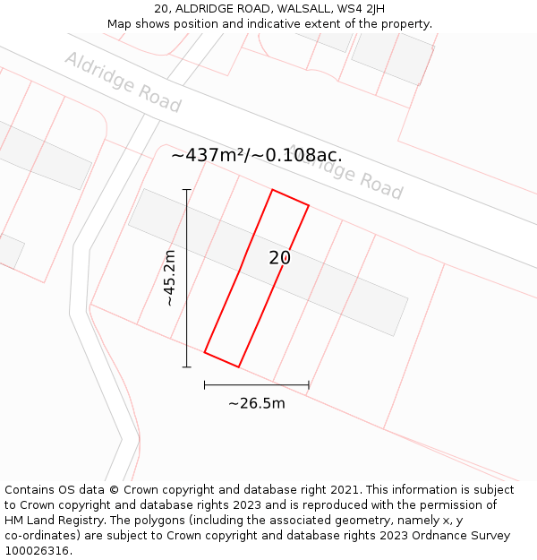 20, ALDRIDGE ROAD, WALSALL, WS4 2JH: Plot and title map