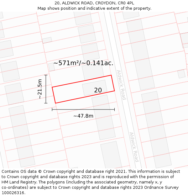 20, ALDWICK ROAD, CROYDON, CR0 4PL: Plot and title map