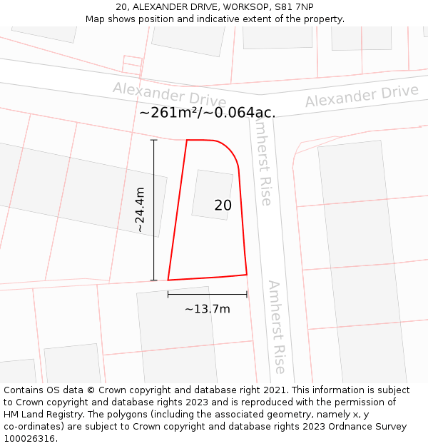 20, ALEXANDER DRIVE, WORKSOP, S81 7NP: Plot and title map