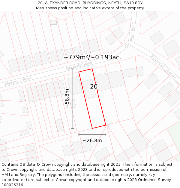20, ALEXANDER ROAD, RHYDDINGS, NEATH, SA10 8DY: Plot and title map