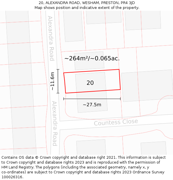 20, ALEXANDRA ROAD, WESHAM, PRESTON, PR4 3JD: Plot and title map