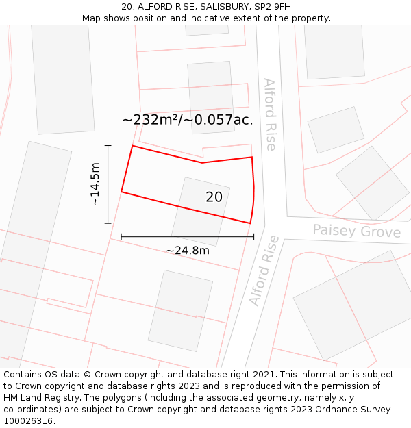 20, ALFORD RISE, SALISBURY, SP2 9FH: Plot and title map