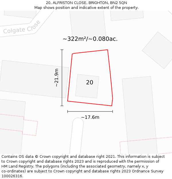 20, ALFRISTON CLOSE, BRIGHTON, BN2 5QN: Plot and title map