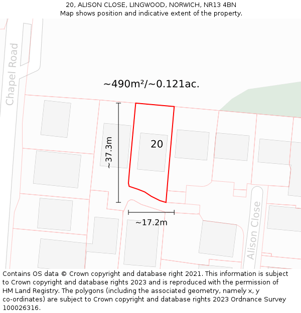 20, ALISON CLOSE, LINGWOOD, NORWICH, NR13 4BN: Plot and title map