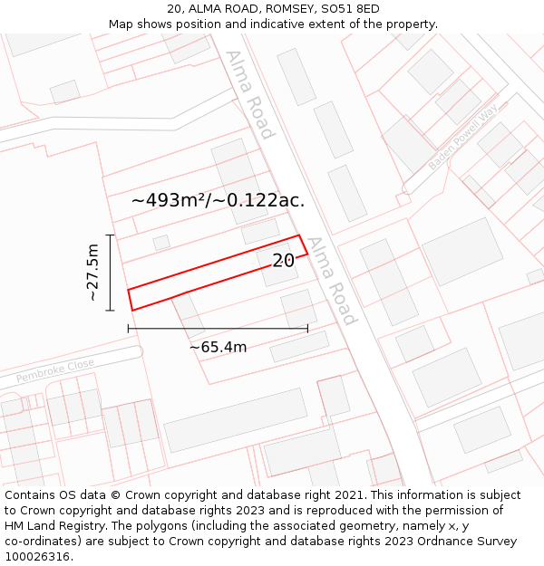 20, ALMA ROAD, ROMSEY, SO51 8ED: Plot and title map