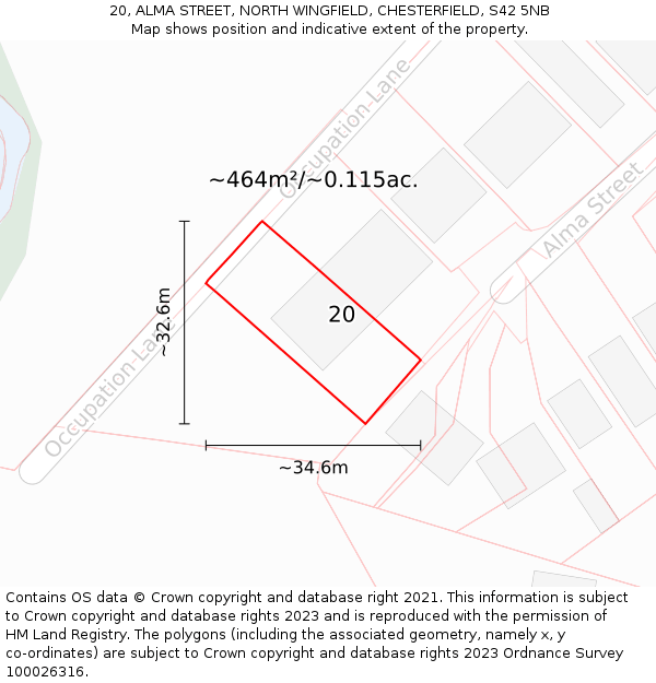 20, ALMA STREET, NORTH WINGFIELD, CHESTERFIELD, S42 5NB: Plot and title map