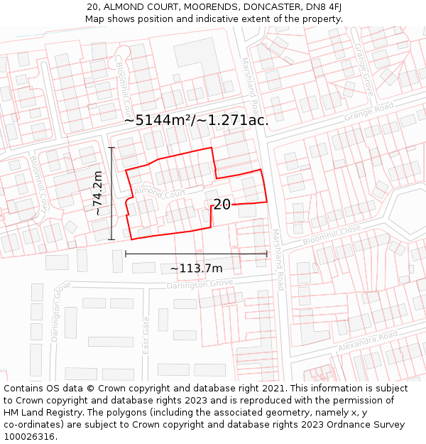 20, ALMOND COURT, MOORENDS, DONCASTER, DN8 4FJ: Plot and title map