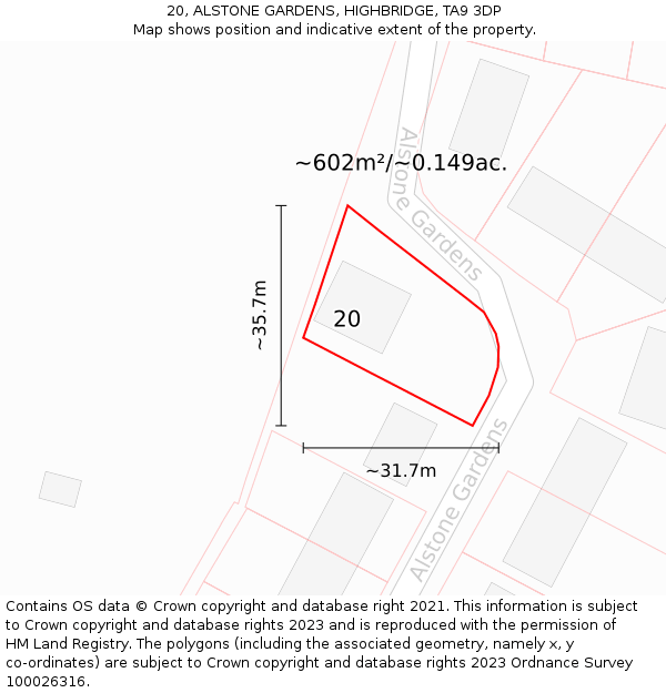 20, ALSTONE GARDENS, HIGHBRIDGE, TA9 3DP: Plot and title map