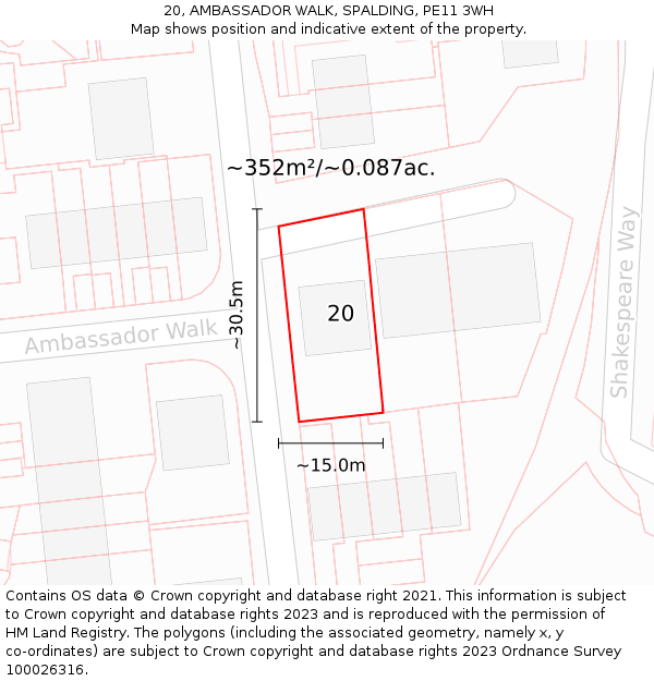 20, AMBASSADOR WALK, SPALDING, PE11 3WH: Plot and title map