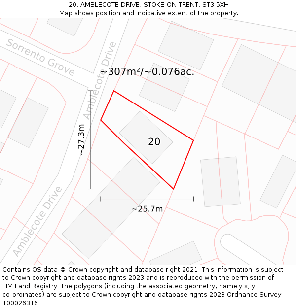 20, AMBLECOTE DRIVE, STOKE-ON-TRENT, ST3 5XH: Plot and title map