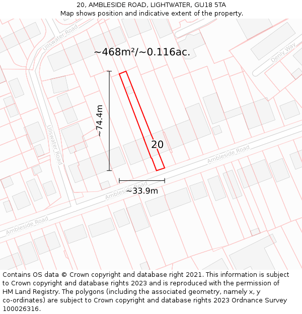 20, AMBLESIDE ROAD, LIGHTWATER, GU18 5TA: Plot and title map