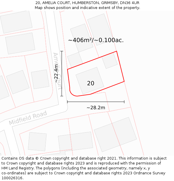 20, AMELIA COURT, HUMBERSTON, GRIMSBY, DN36 4UR: Plot and title map