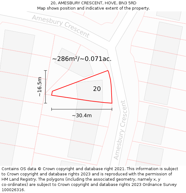 20, AMESBURY CRESCENT, HOVE, BN3 5RD: Plot and title map