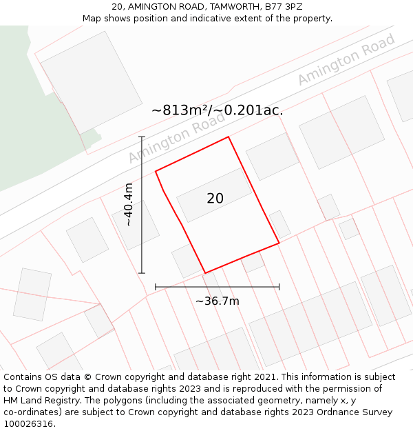 20, AMINGTON ROAD, TAMWORTH, B77 3PZ: Plot and title map