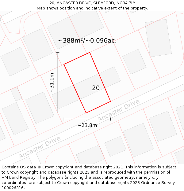 20, ANCASTER DRIVE, SLEAFORD, NG34 7LY: Plot and title map