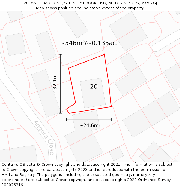 20, ANGORA CLOSE, SHENLEY BROOK END, MILTON KEYNES, MK5 7GJ: Plot and title map