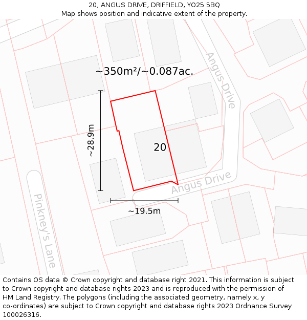 20, ANGUS DRIVE, DRIFFIELD, YO25 5BQ: Plot and title map