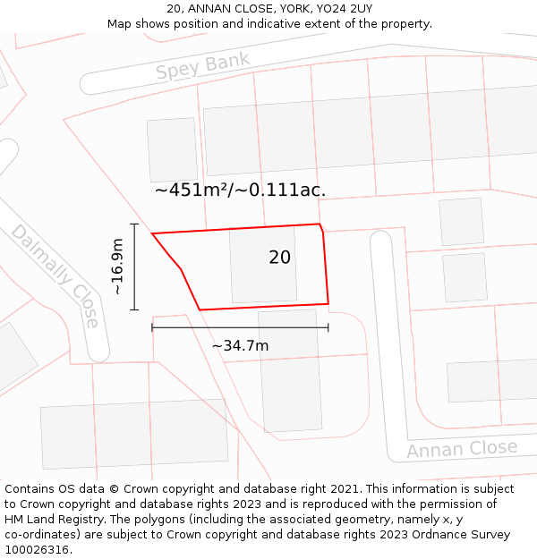 20, ANNAN CLOSE, YORK, YO24 2UY: Plot and title map