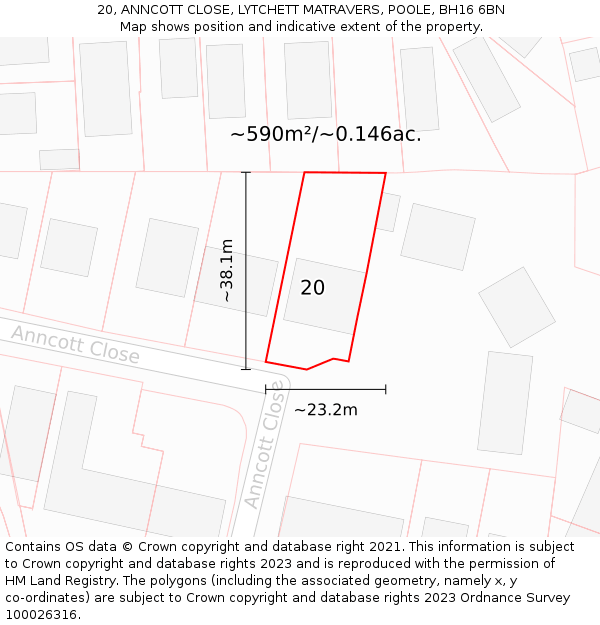 20, ANNCOTT CLOSE, LYTCHETT MATRAVERS, POOLE, BH16 6BN: Plot and title map
