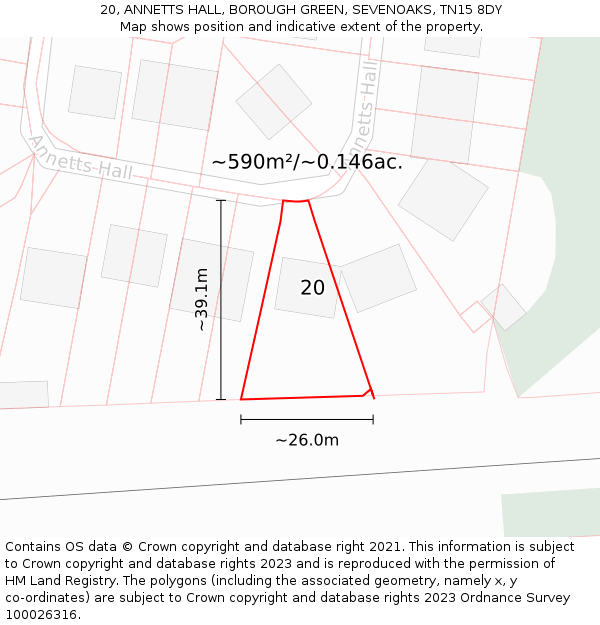 20, ANNETTS HALL, BOROUGH GREEN, SEVENOAKS, TN15 8DY: Plot and title map