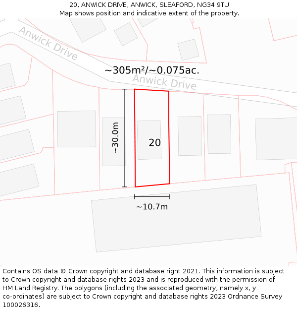 20, ANWICK DRIVE, ANWICK, SLEAFORD, NG34 9TU: Plot and title map