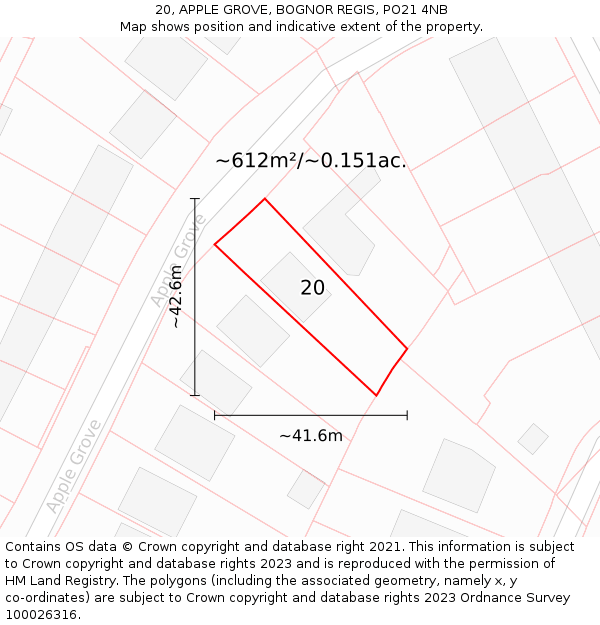 20, APPLE GROVE, BOGNOR REGIS, PO21 4NB: Plot and title map