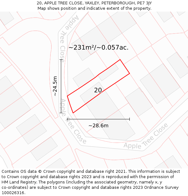 20, APPLE TREE CLOSE, YAXLEY, PETERBOROUGH, PE7 3JY: Plot and title map