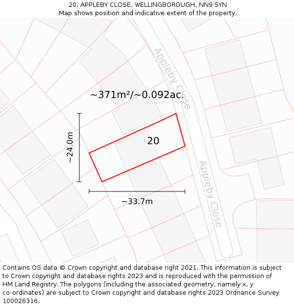 20, APPLEBY CLOSE, WELLINGBOROUGH, NN9 5YN: Plot and title map