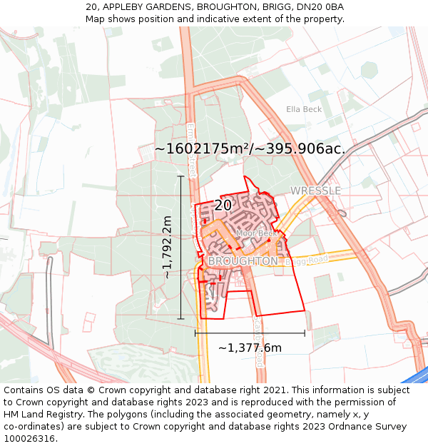 20, APPLEBY GARDENS, BROUGHTON, BRIGG, DN20 0BA: Plot and title map