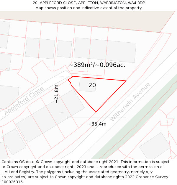 20, APPLEFORD CLOSE, APPLETON, WARRINGTON, WA4 3DP: Plot and title map