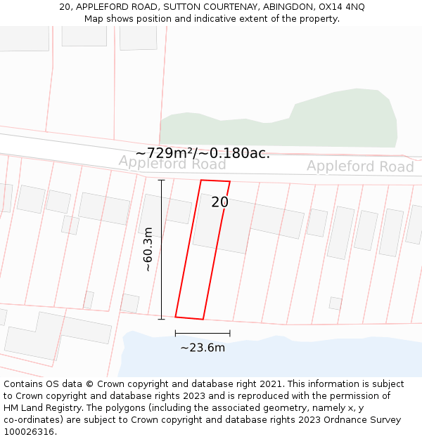 20, APPLEFORD ROAD, SUTTON COURTENAY, ABINGDON, OX14 4NQ: Plot and title map