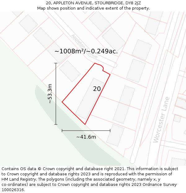 20, APPLETON AVENUE, STOURBRIDGE, DY8 2JZ: Plot and title map