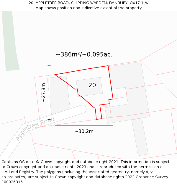 20, APPLETREE ROAD, CHIPPING WARDEN, BANBURY, OX17 1LW: Plot and title map