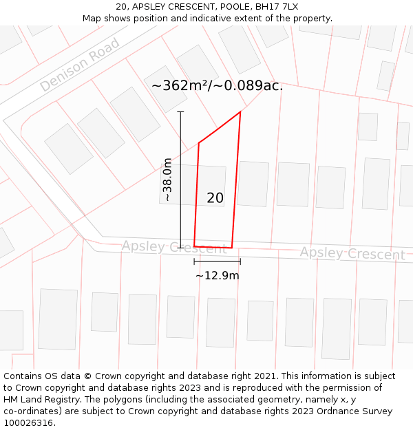 20, APSLEY CRESCENT, POOLE, BH17 7LX: Plot and title map