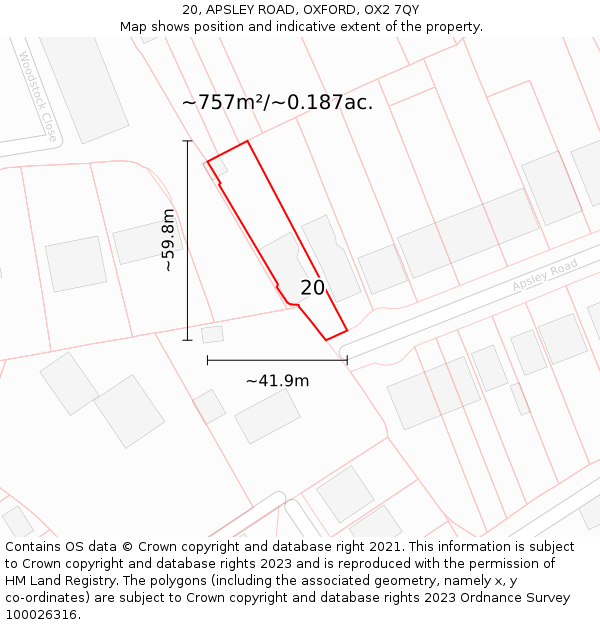 20, APSLEY ROAD, OXFORD, OX2 7QY: Plot and title map