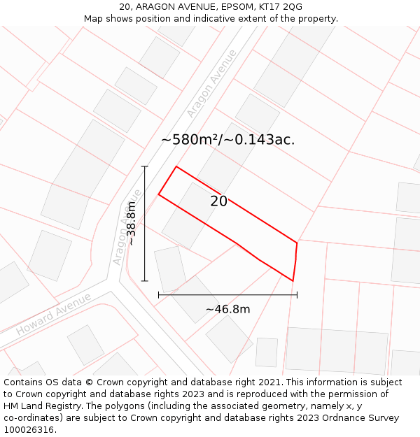20, ARAGON AVENUE, EPSOM, KT17 2QG: Plot and title map