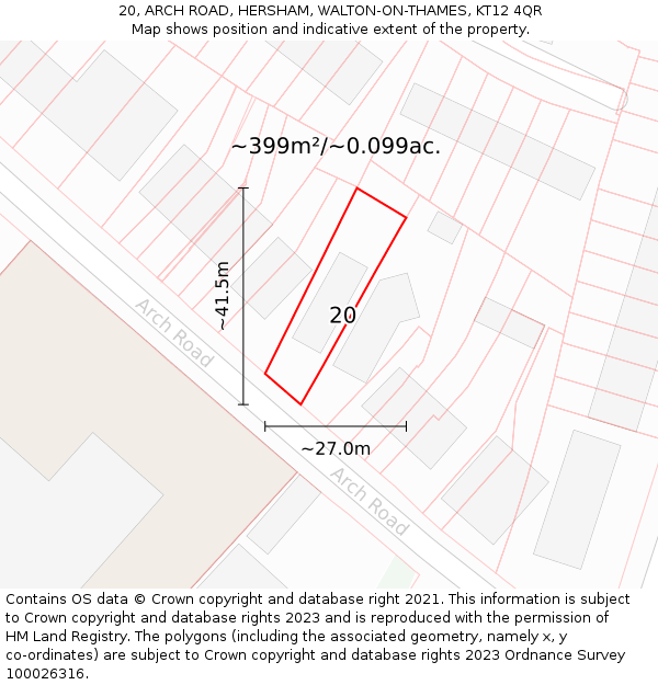 20, ARCH ROAD, HERSHAM, WALTON-ON-THAMES, KT12 4QR: Plot and title map