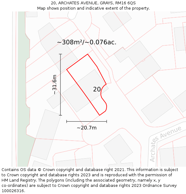 20, ARCHATES AVENUE, GRAYS, RM16 6QS: Plot and title map