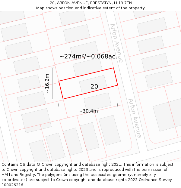 20, ARFON AVENUE, PRESTATYN, LL19 7EN: Plot and title map