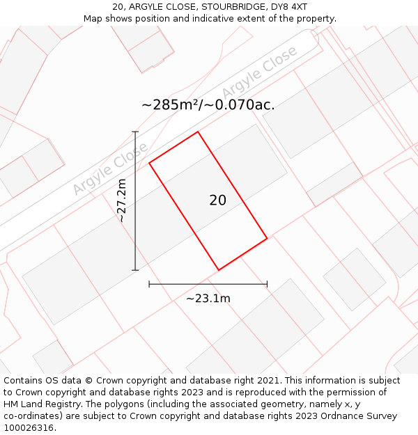20, ARGYLE CLOSE, STOURBRIDGE, DY8 4XT: Plot and title map