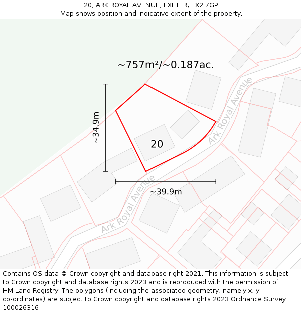 20, ARK ROYAL AVENUE, EXETER, EX2 7GP: Plot and title map