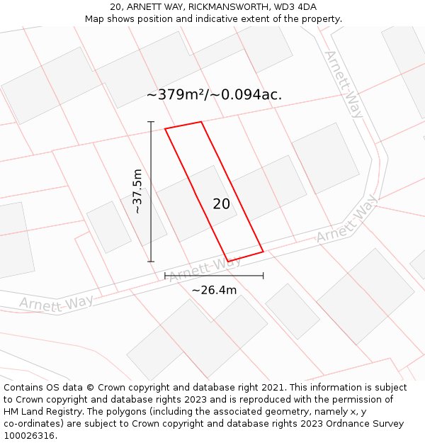 20, ARNETT WAY, RICKMANSWORTH, WD3 4DA: Plot and title map