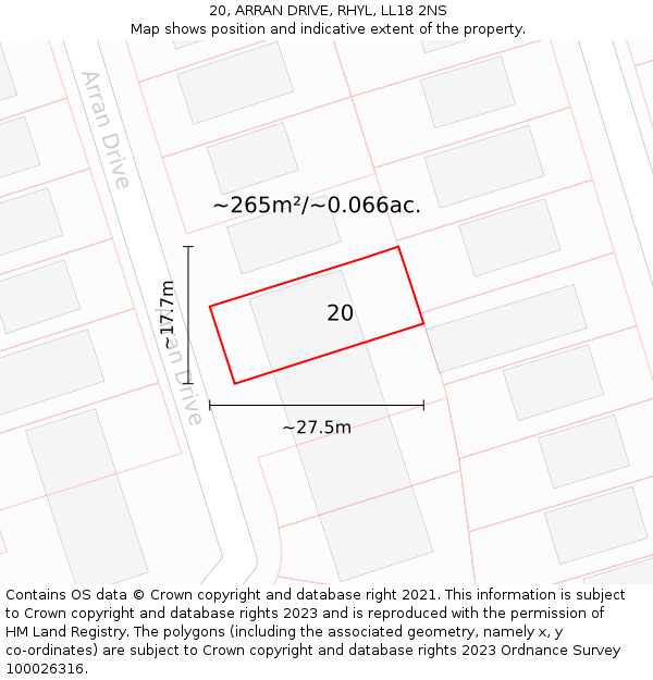 20, ARRAN DRIVE, RHYL, LL18 2NS: Plot and title map