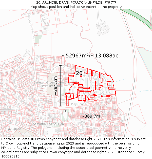 20, ARUNDEL DRIVE, POULTON-LE-FYLDE, FY6 7TF: Plot and title map