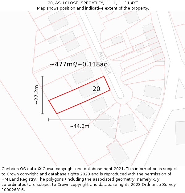 20, ASH CLOSE, SPROATLEY, HULL, HU11 4XE: Plot and title map