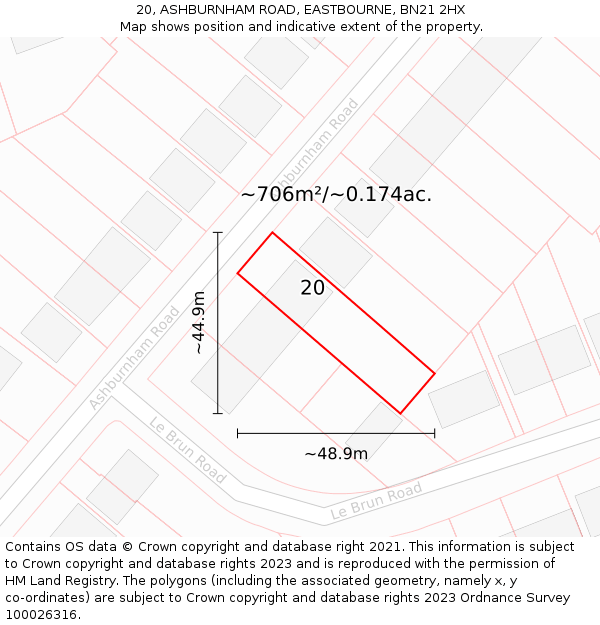 20, ASHBURNHAM ROAD, EASTBOURNE, BN21 2HX: Plot and title map