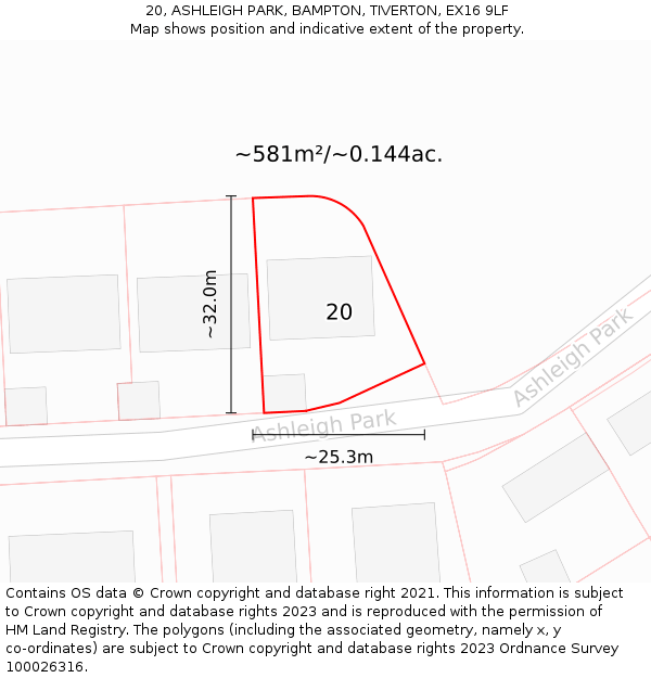 20, ASHLEIGH PARK, BAMPTON, TIVERTON, EX16 9LF: Plot and title map