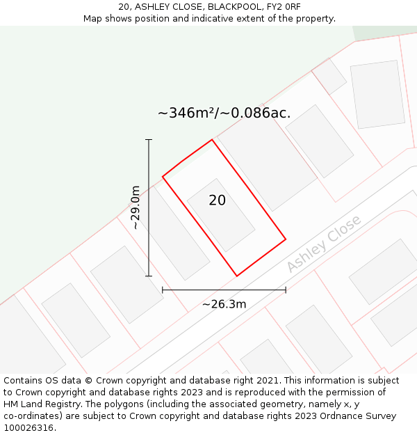 20, ASHLEY CLOSE, BLACKPOOL, FY2 0RF: Plot and title map
