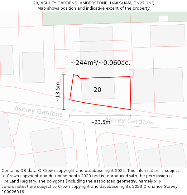 20, ASHLEY GARDENS, AMBERSTONE, HAILSHAM, BN27 1NQ: Plot and title map